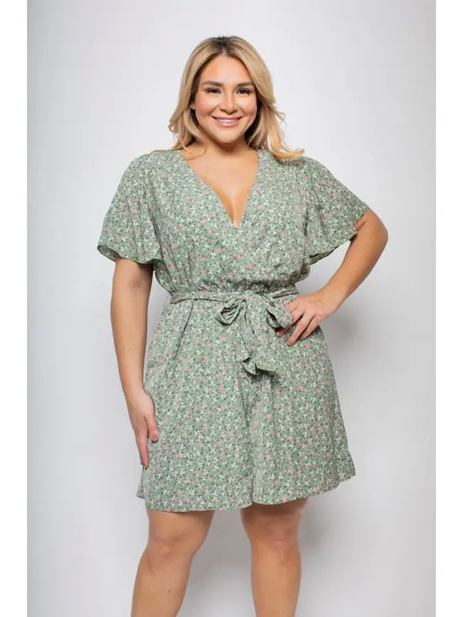 Floral Surplice Romper, Plus Size