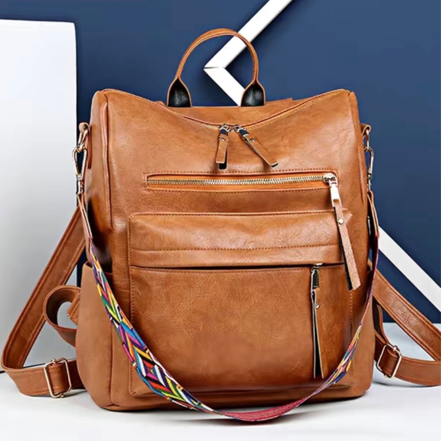 Faux Leather Backpack Purse with Strap