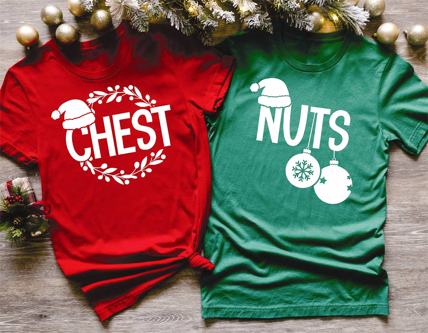 Funny Couples Christmas Holiday Chest + Nuts T Shirts