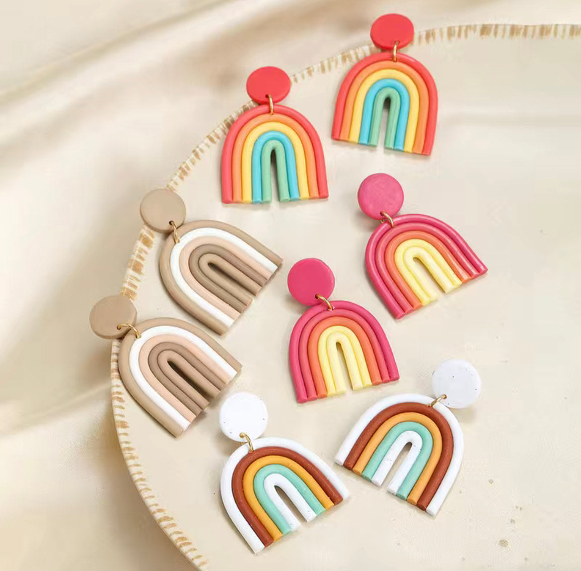Boho Ceramic Polymer Clay Rainbow Earrings