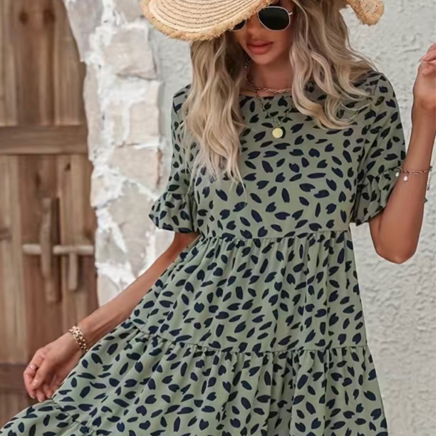 Leopard Ruffle Trim Dress