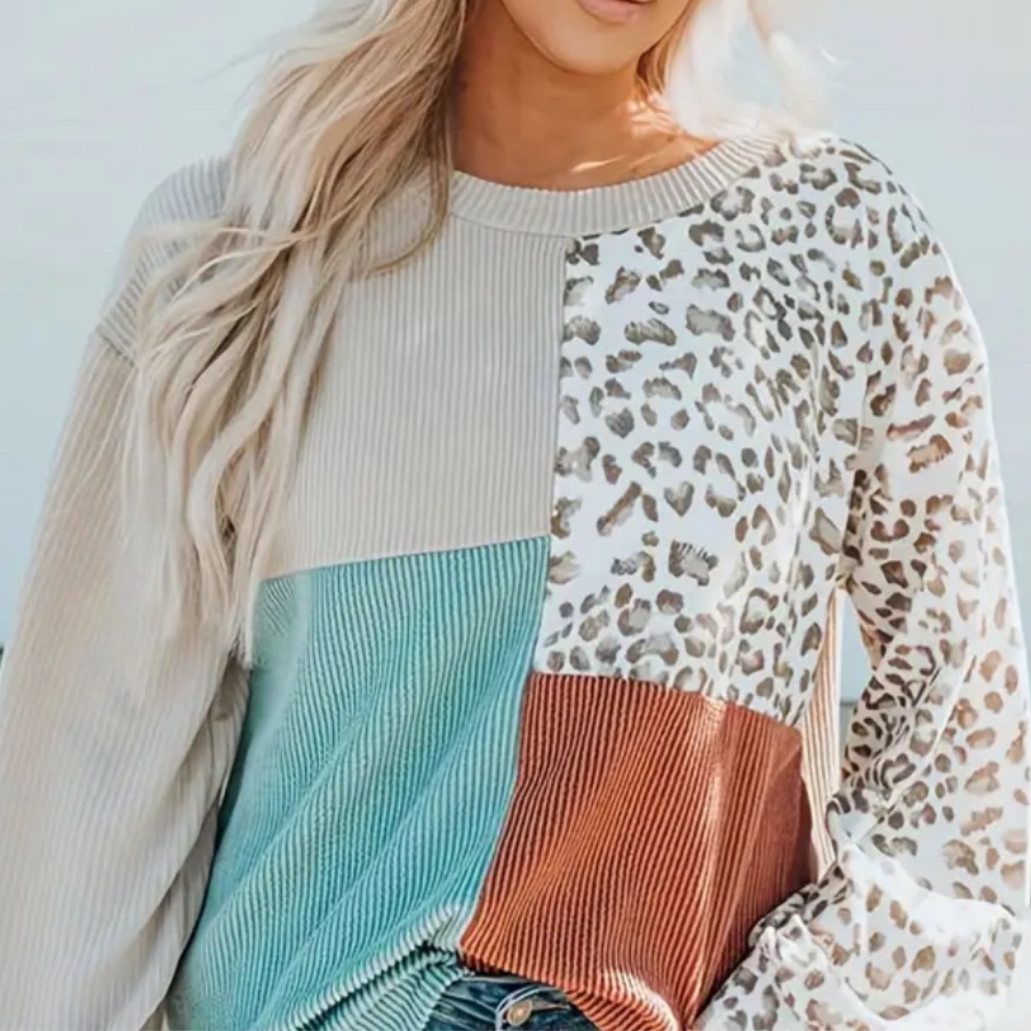Color Block Leopard Sweater
