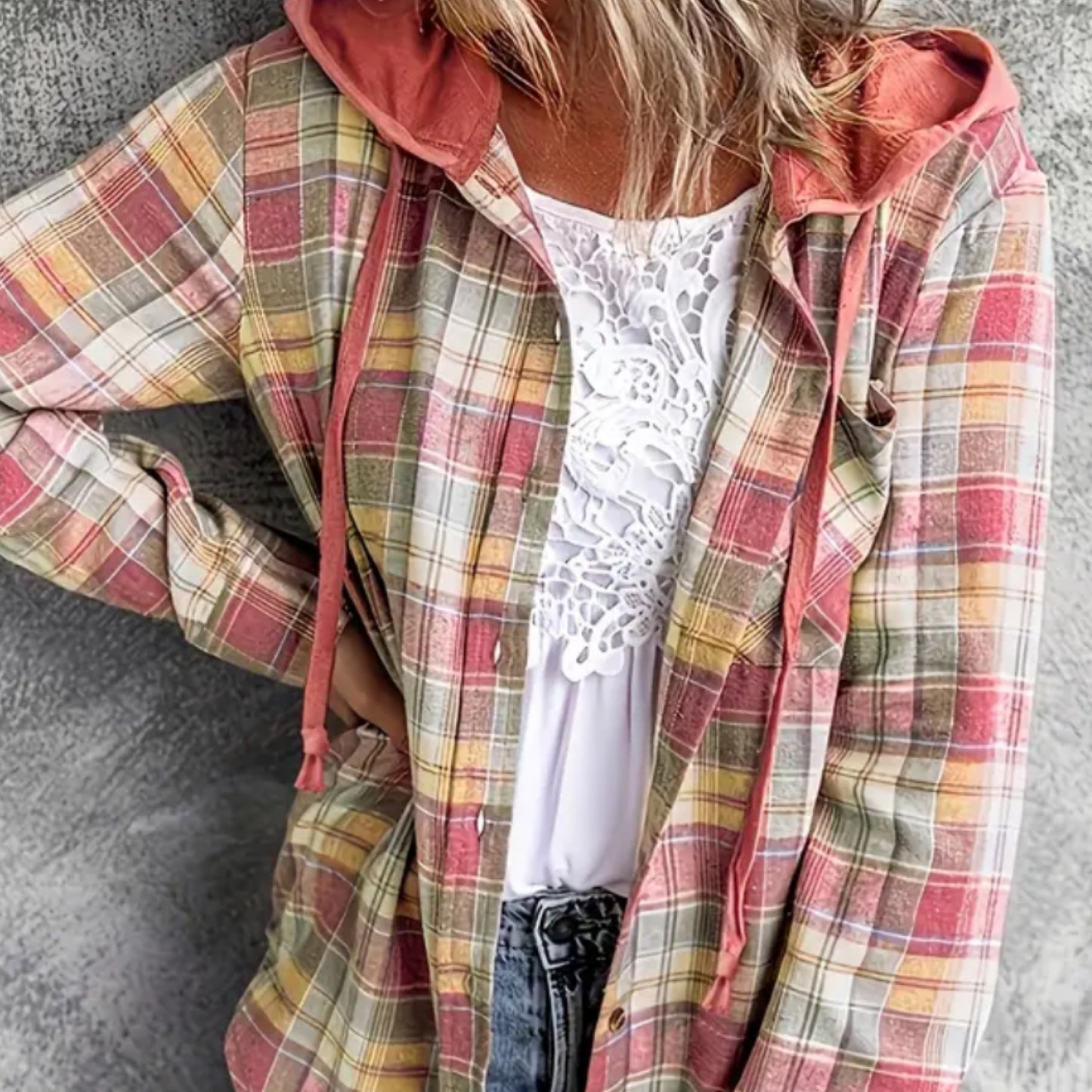 Lightweight Flannel Jacket with Drawstring Hood